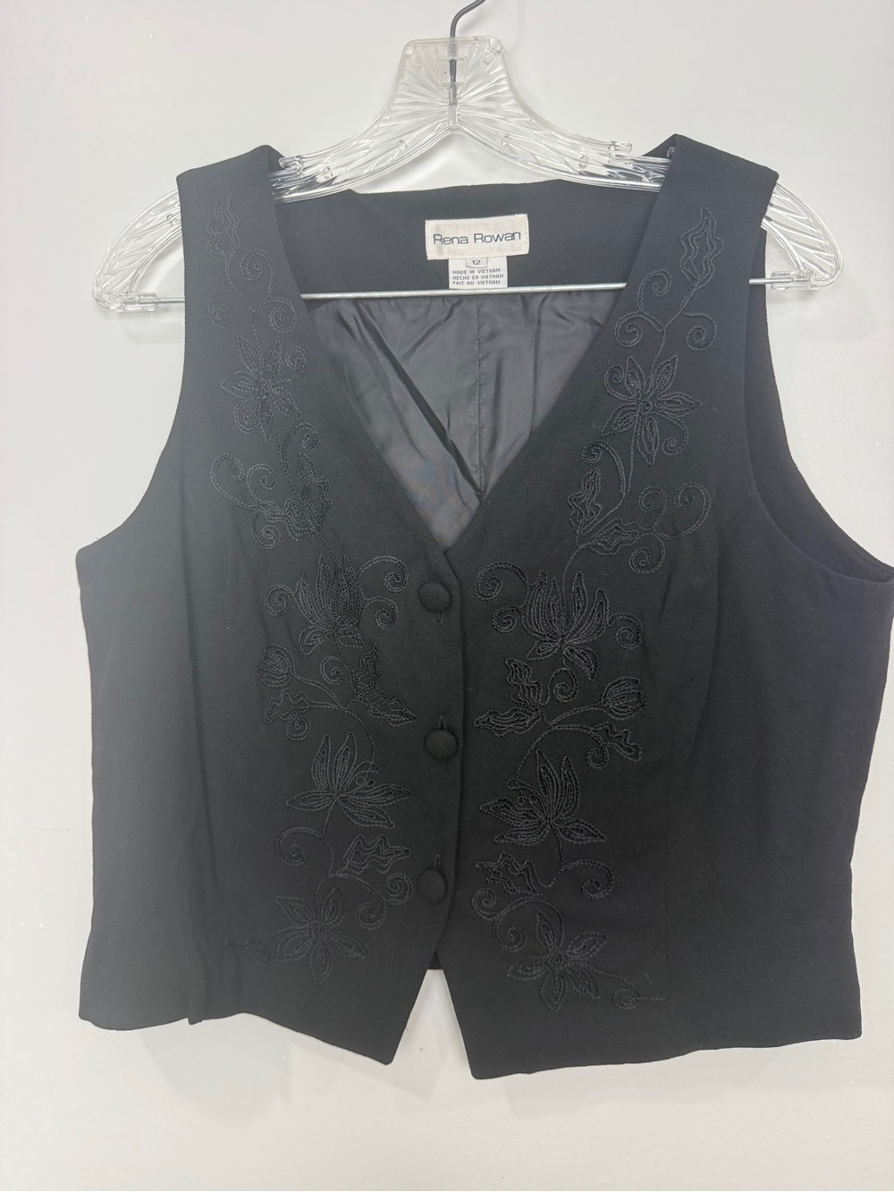 Rena Rowan Black Floral Embroidered V-Neck Vest